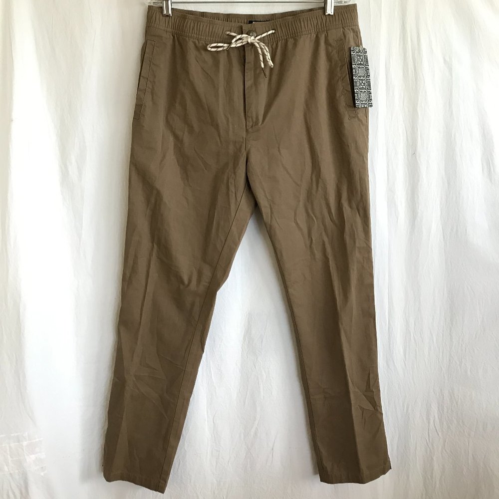 Reyn Spooner Khaki Pants Men Size Large Brown Tie Waist Mid Rise Straight Leg